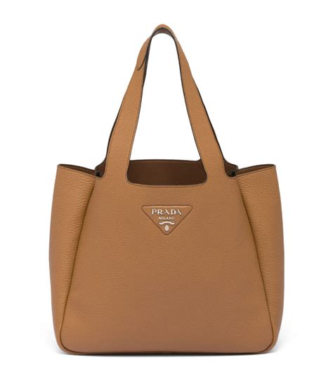 prada brown big leather bag with gold metal handle|prada brown leather tote bag.